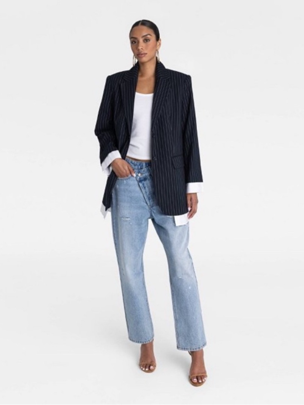 'The Shirt Blazer' - Navy & White Striped KBB by KAHLANA Women's - Picture 2 of 3